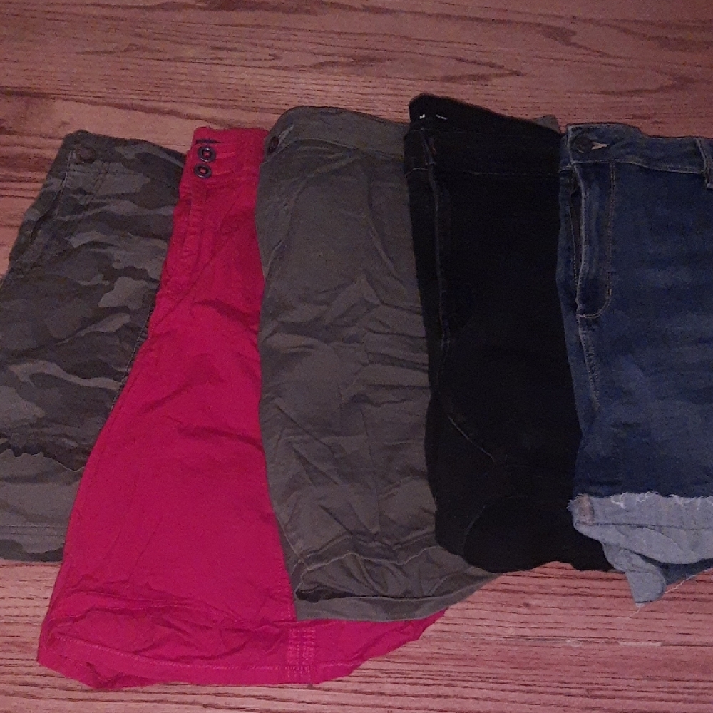 Stylish Women's Shorts Collection - Red, Green, Black, Denim (Lot Of 5)